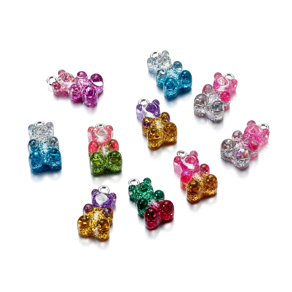 

10pcs 20X11mm Resin Sequins Gummy Bear Charms for DIY Jewelry Making Earrings Pendants Necklaces Bracelets Charm Accessories