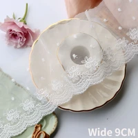 9cm wide white tulle embroidery rose flowers lace collar trim fringed ribbon dress applique wedding voile fabric sewing decor
