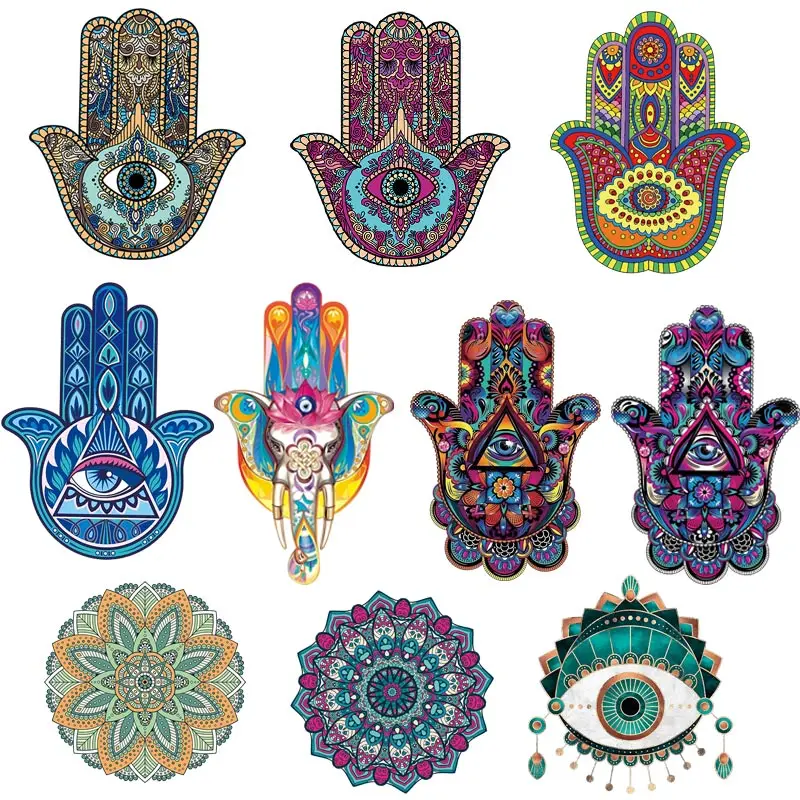 

Iron-On Transfer Colorful Hands Clothes Sticker Decor Hamse Hand Fatima Thermal Patches for Clothing DIY Women T-Shirt Hoodies