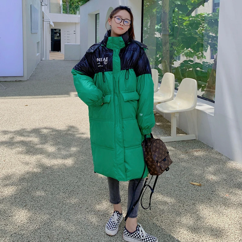 Thicken Knee-Length Oversized Cotton Padded Parkas Jacket Women Mid-Length 2022 New Korean Loose Warm Coat Female Hooded Outwear