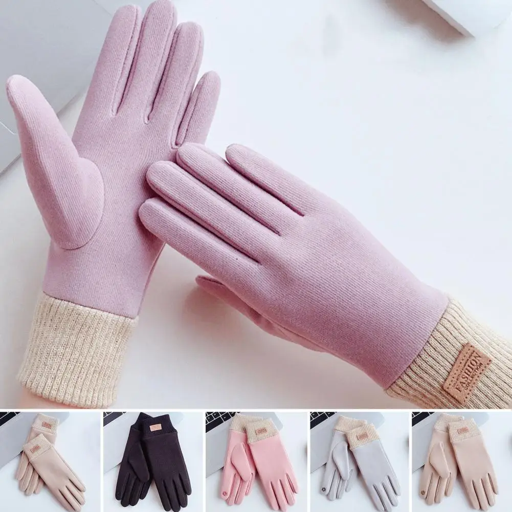 1 Pair Women Gloves Touch Screen Delicate Embroidery Thread Cuff Slim Fit Windproof Keep Warm Clothing Accessories Thermal Soft