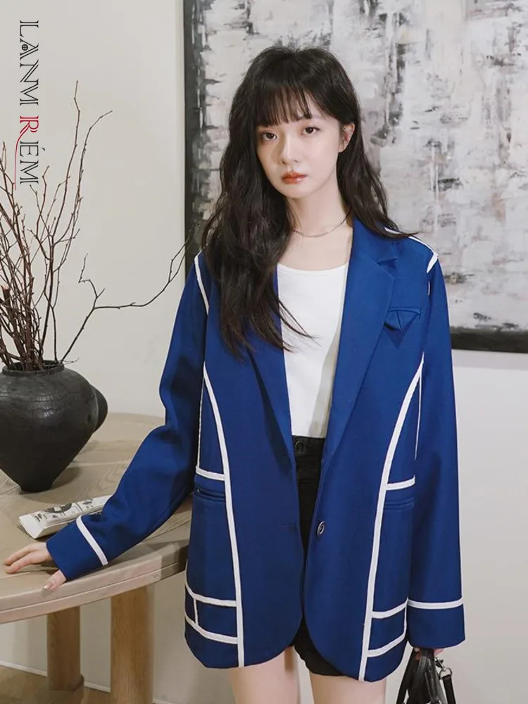 

LANMREM Patchwork Loose Blazer Coat Women Long Sleeve Turn-down Neck Single Breasted Female Fashion Clothing 2022 Autumn 2I781