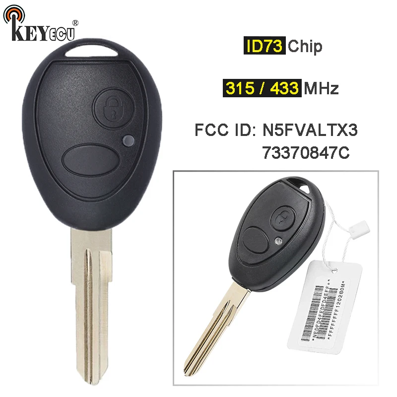 

KEYECU 315/ 433MHz ID47 Chip FCC ID: N5FVALTX3 / 73370847C Remote Key Fob key 2 Buttons for Land Rover Discovery 2 1999-2004