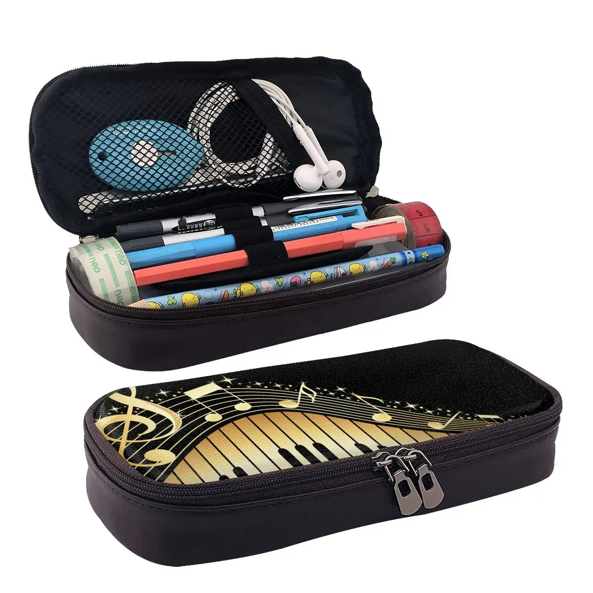 

Bling Music Note Piano Leather Pencil Case Zipper Pencil Box Stationery Pen Pouch for Boys Girls School Students Work Office