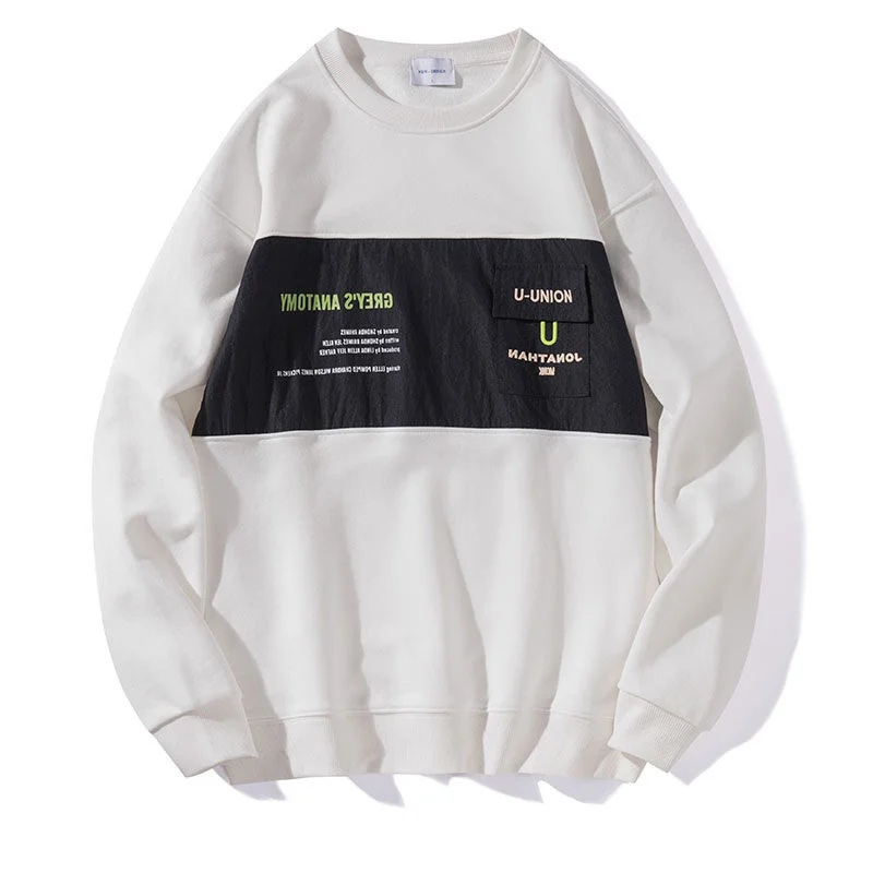 

Multicolor Sweatshirts Casual Hiphop Long Sleeve Sports Bottoming Shirt Stitching Denim Oversize Loose Tops Spring Men's Clothes