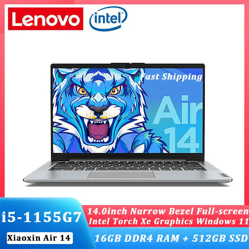 

New Lenovo Xiaoxin Air 14 Laptop Intel Core i5-1155G7 Windows 11 14-inch 16GB RAM 512GB SSD Full-screen thin and light Notebook
