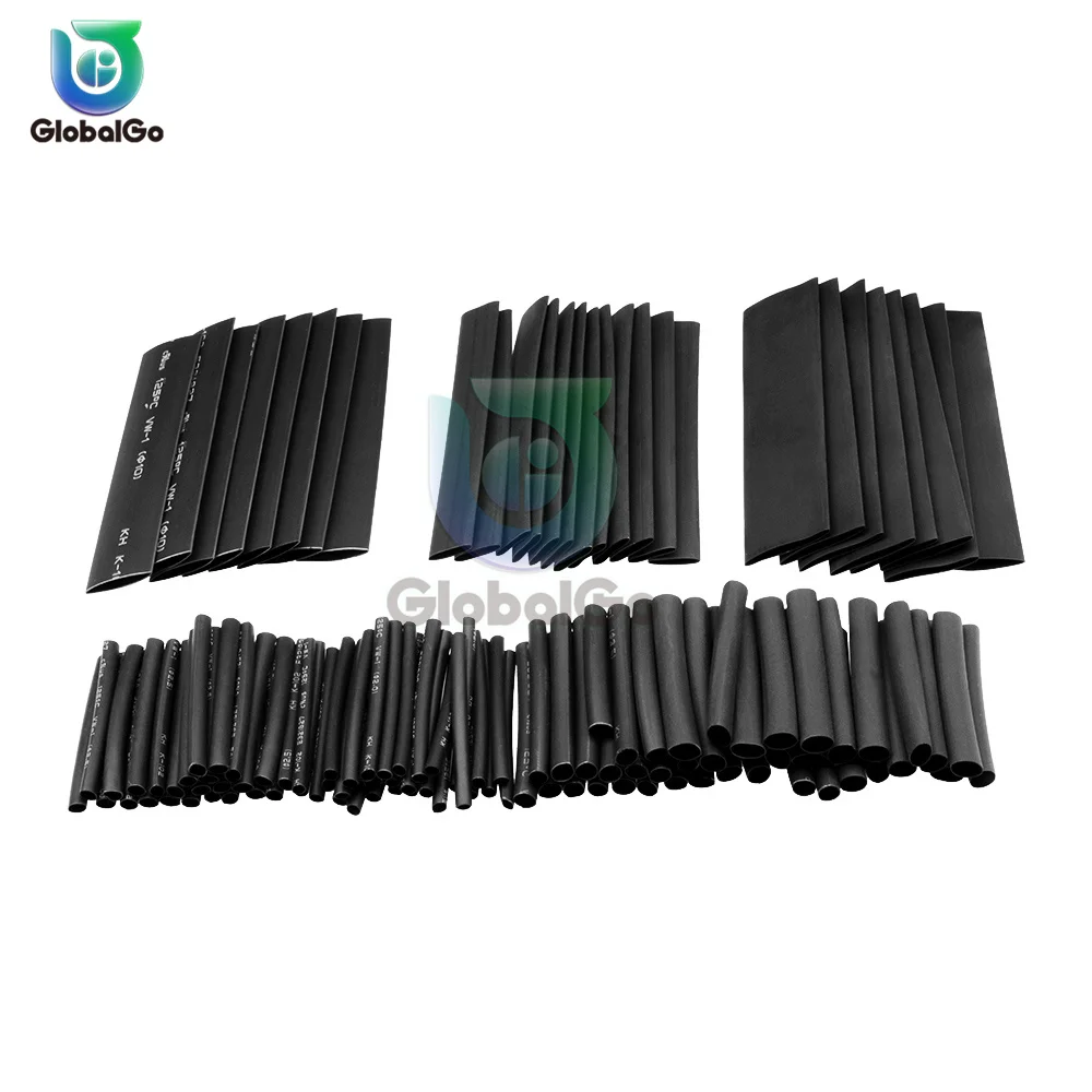 

127pcs/lot Polyolefin Heat Shrink Tubing Black 2:1 Times Shrink Heat Shrink Sleeve Tubes Set Thermoresistant Tube Wire Wiring