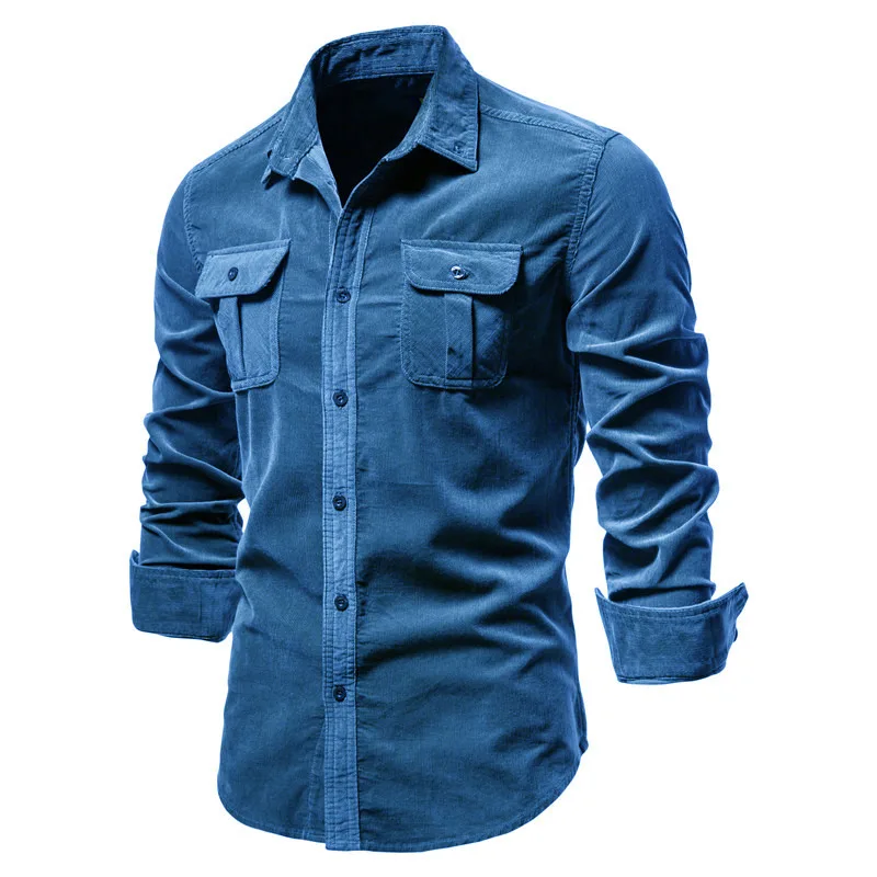 Solid Color Cotton Men's Corduroy Shirt Lapel Long Sleeve Business Casual Shirts