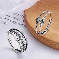 s925 sterling silver womens rings european american style retro female cross carved punk open adjustment finger ring jewelry
