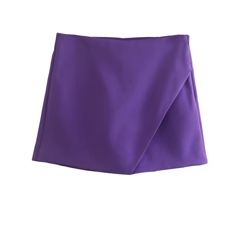 Женские ассиметричные шорты с высокой талией винтажные однотонные карманами