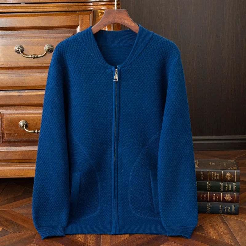 Осенне-зимний мужской кардиган свитер однотонный вязаный повседневный деловой