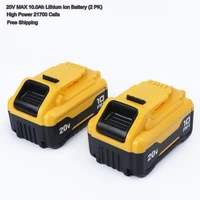 Two Pieces 20V 10.0Ah Lithium-Ion Battery Pack for DCB210 for Dewalt 20 Volt MAX Cordless Power Tool Drills, Free Shipping