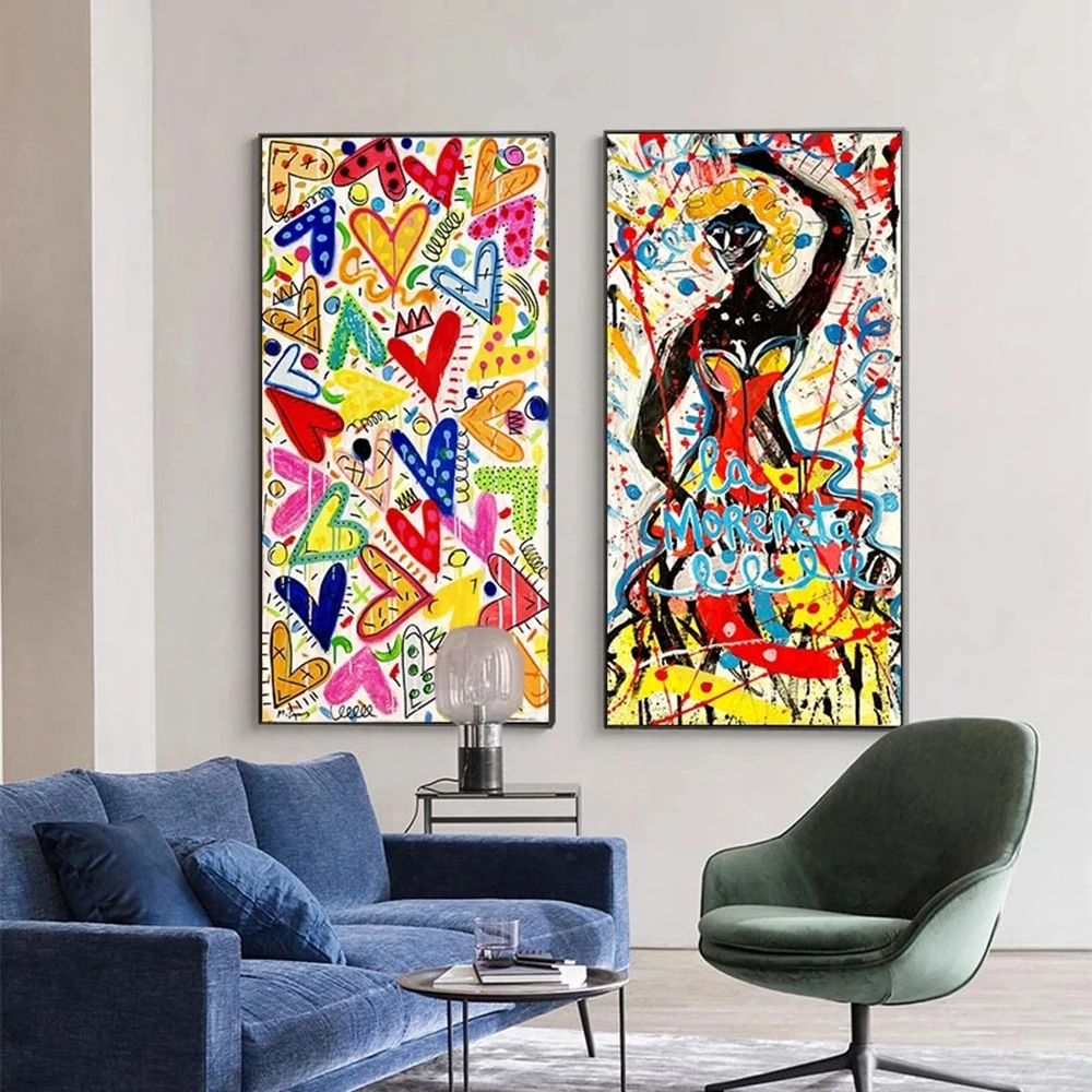 

Abstract Love Heart Pictures Painting Family Happiness Life Poster Canvas Prints Colorful For Home Decor Porch Entrance Cuadros