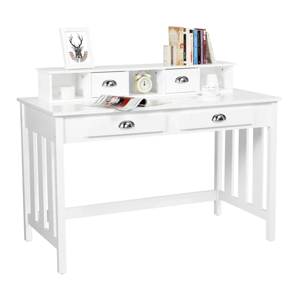 

Modern Wood Computer Writing Desk with 4 Drawers, White Finish
