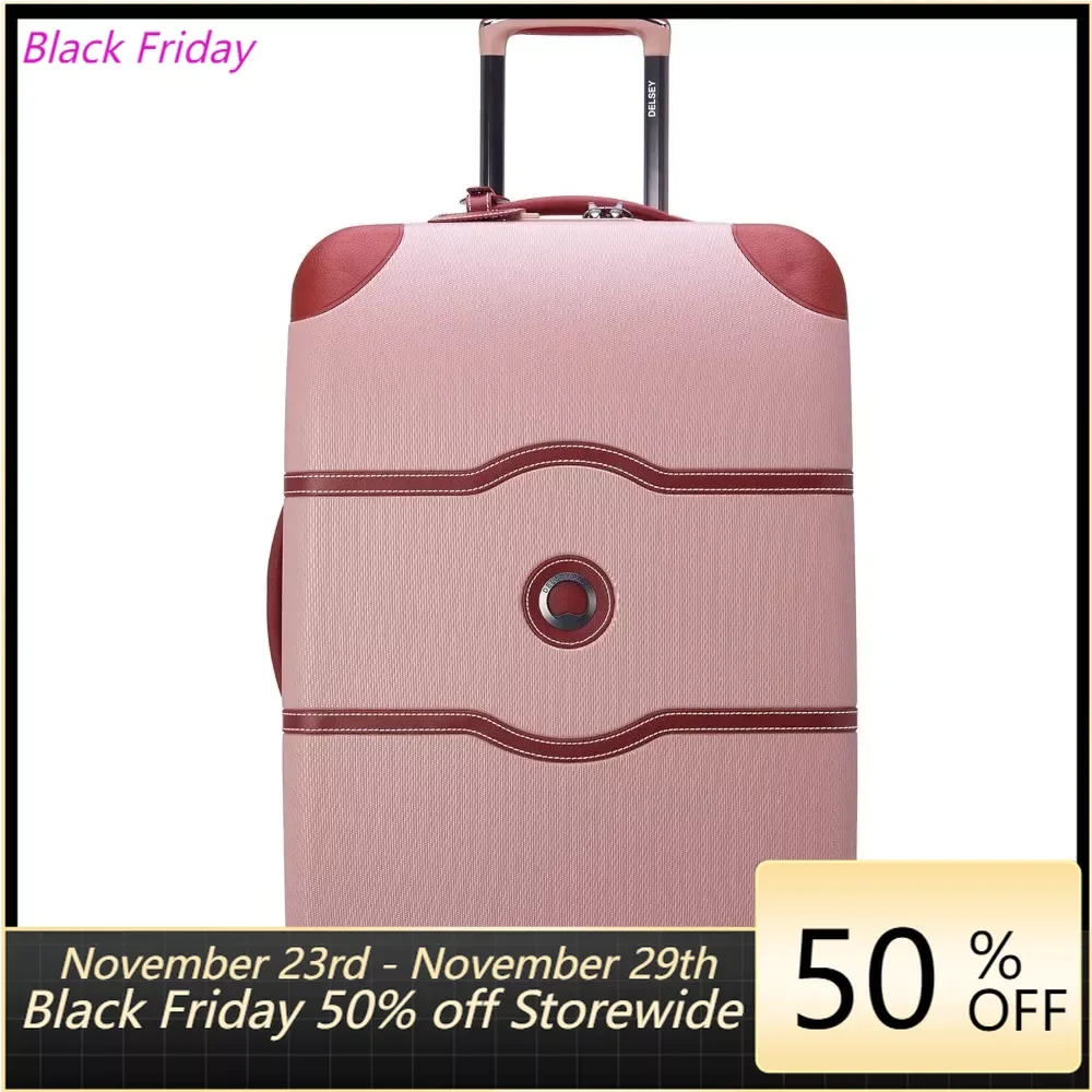 

luggage Luggage with Spinner Wheels, Pink, Checked-Medium 24 Inch
