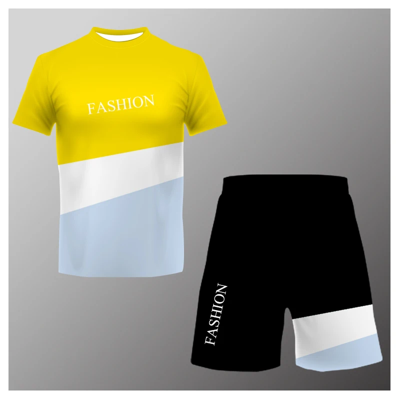 2023 Summer Men's New T-shirt+Shorts Two Piece Set 3D Fun Simple Printing Large Retro Fashion Men's Casual Street Sports Set