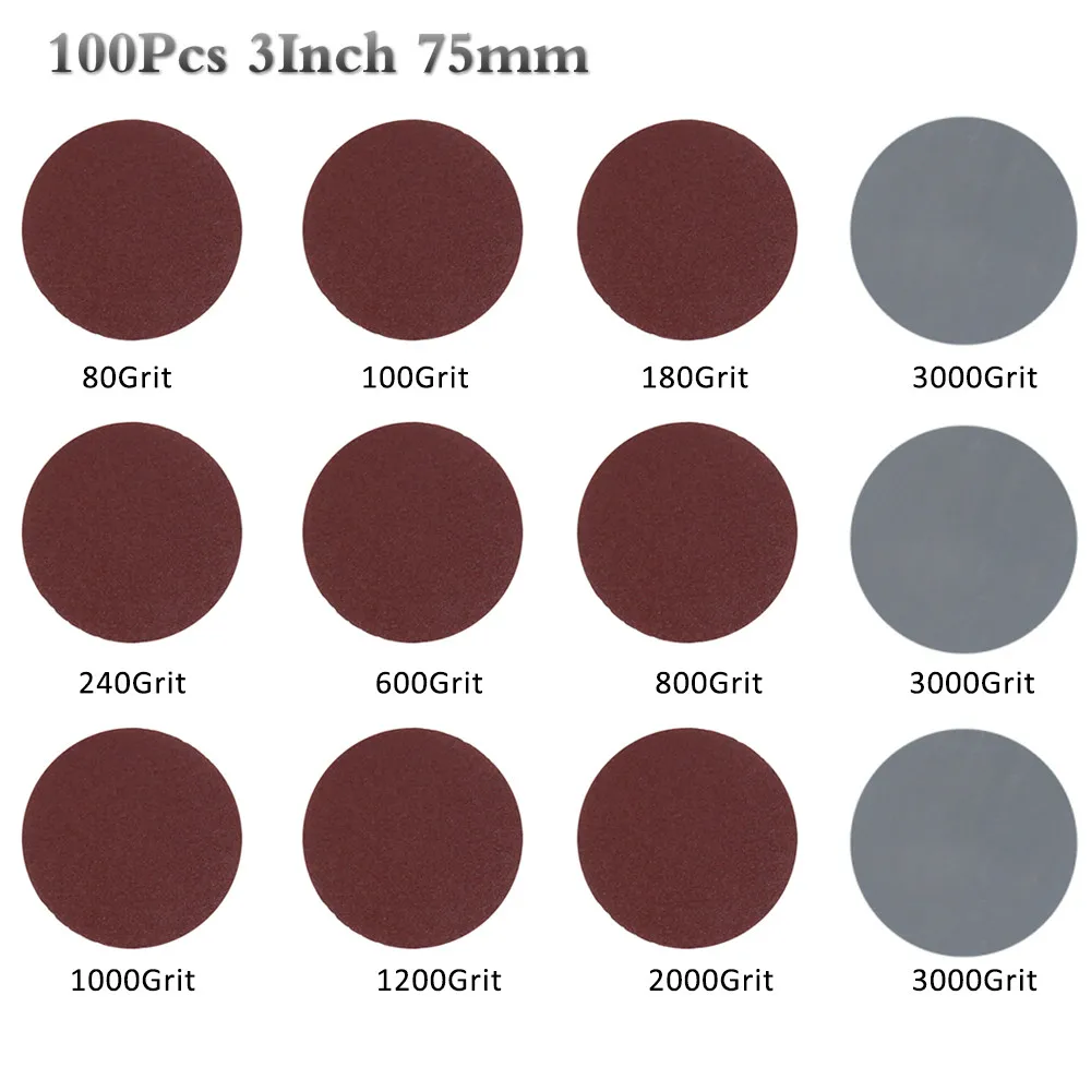 3 Inch 75mm Sandpaper 80-3000 Grit Sander Disc Sanding Discs Cutting Disc Backer Set For Polishing Cleaning Abrasive Tools