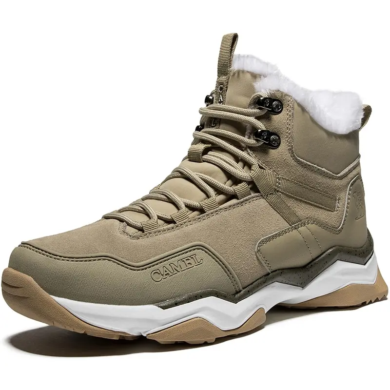 Goldencamel Men Women Trekking Shoes Couple Winter Warm Plush Snow Boots Mountain Climbing Boots Outdoor Non-slip Hiking Shoe