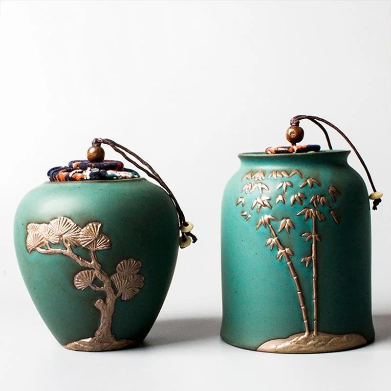 

Creative Tea Storage Jar Ceramic Art Tieguanyin Puer Holder Coarse Pottery Box Coffee Beans Caddy Container Teaware Accessories