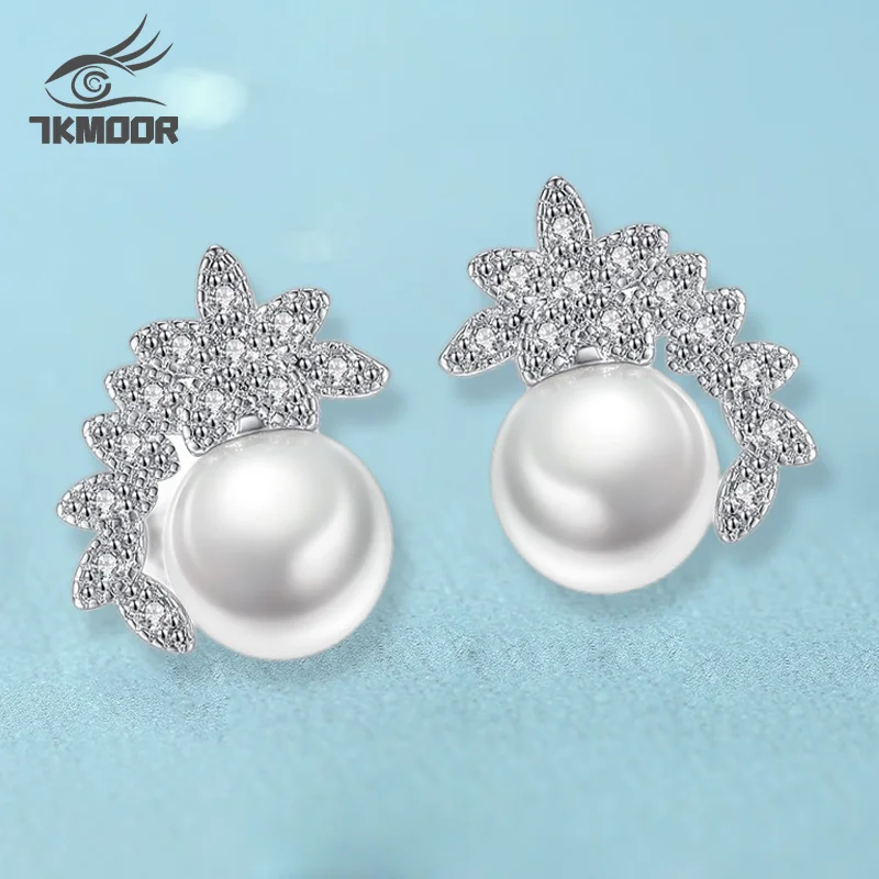 

Brand Quality Stamp new jewelry earrings high quality retro simple cubic zirconia pearl silver color earrings