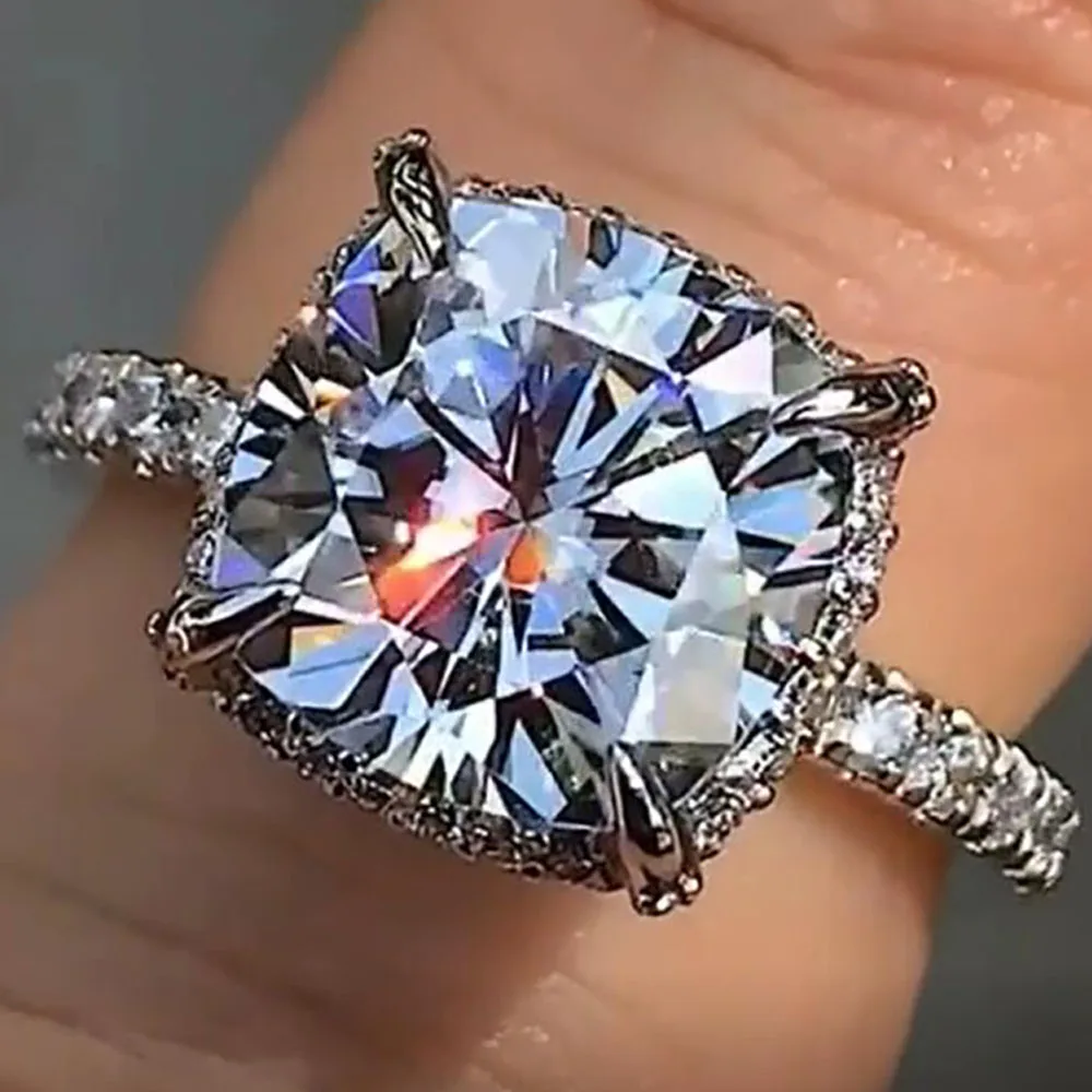 Фото Custom Solid 10K White Gold Women Wedding Party Anniversary Engagement Ring 1 2 3 4 5 Carat Cushion Moissanite Diamond Ring №1