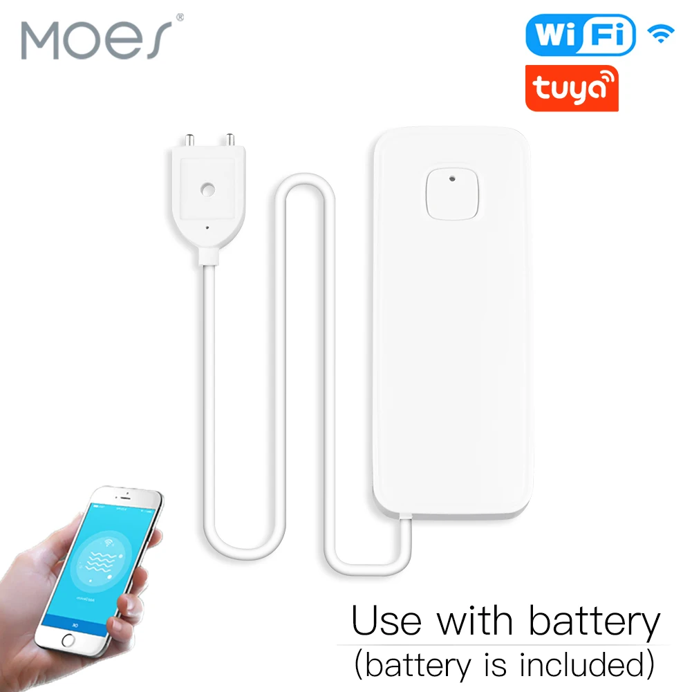 

WiFi Smart Flood Sensor Water Leakage Detector Flood Overflow Alert Security Alarm System Tuya/Smart Life App Remote Control