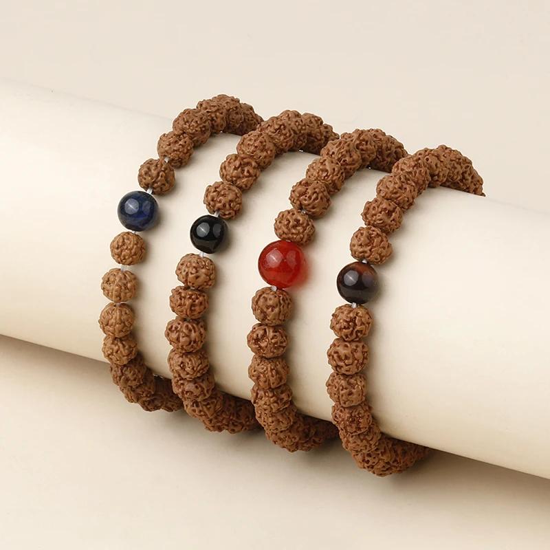 

OAIITE Original Natural Bodhi Rudraksha Beads Bracelet Black Agate Tiger Eye Stone Bracelets Women Men Prayer Buddhism Jewelry