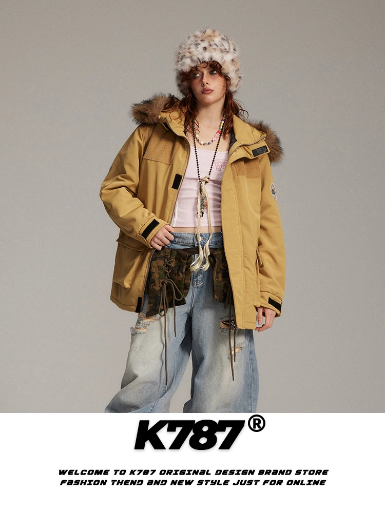 K787 Mountain Carving Утолщенный большой шерстяной воротник с зажимом для хлопкового