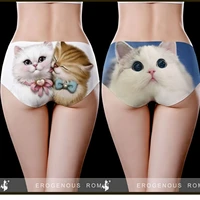ice silk cat seamless panties summer womens underwear cartoon printed underpanties half boxer lingerie mid waist briefs
