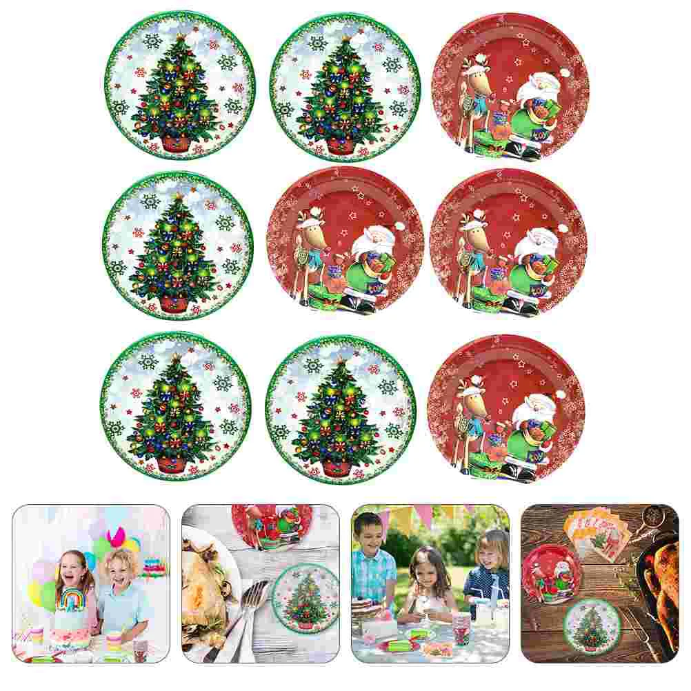 

Christmas Plates Paper Party Dinnerwaredessert Set Holiday Serving Dish Cutlery Dinner Supplies Plate Dishes Appetizer Reindeer