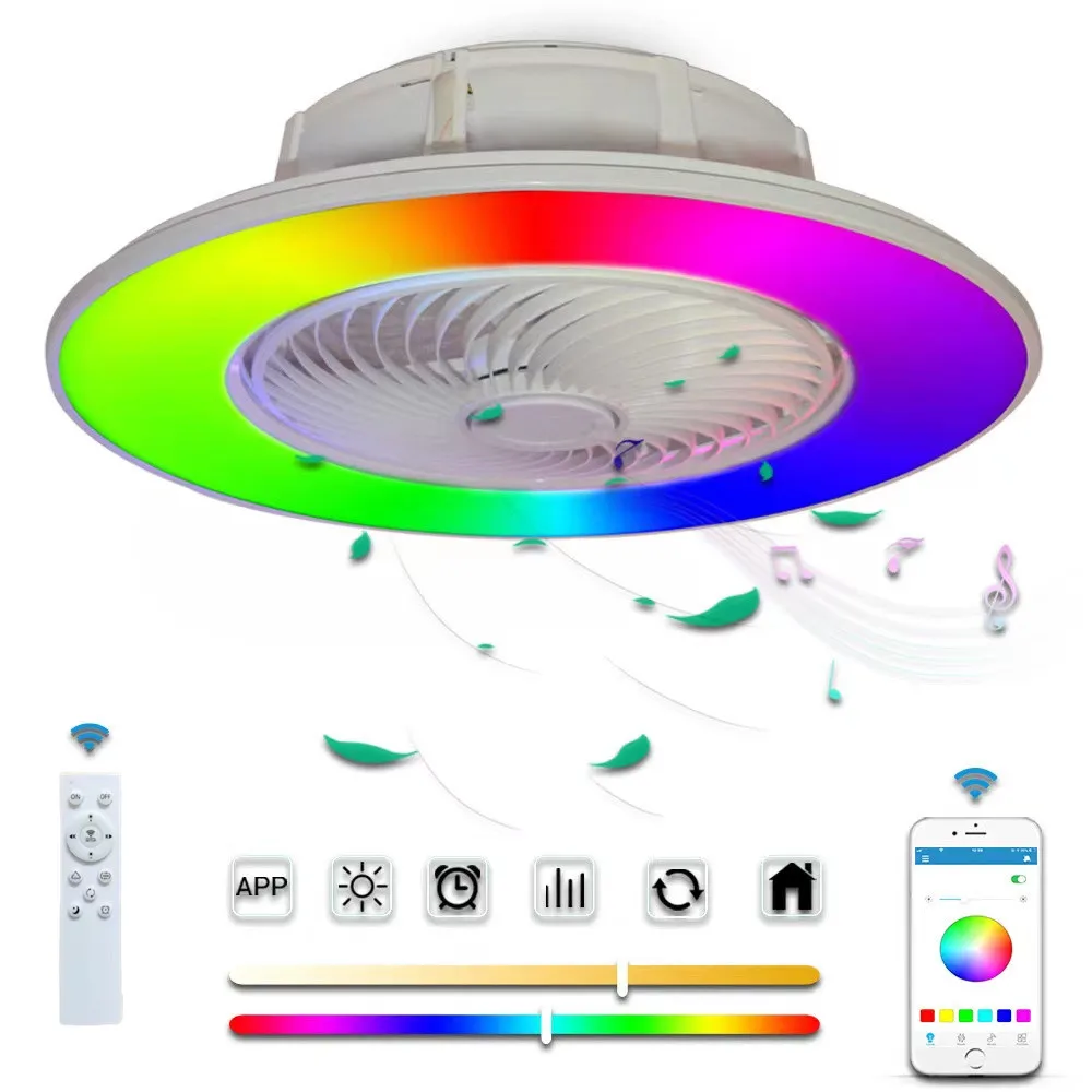 

YBX-ZN Graffiti Ceiling Fan Lamp WiFi Bluetooth Smartphone Remote Voice 2.4G Control Smart home