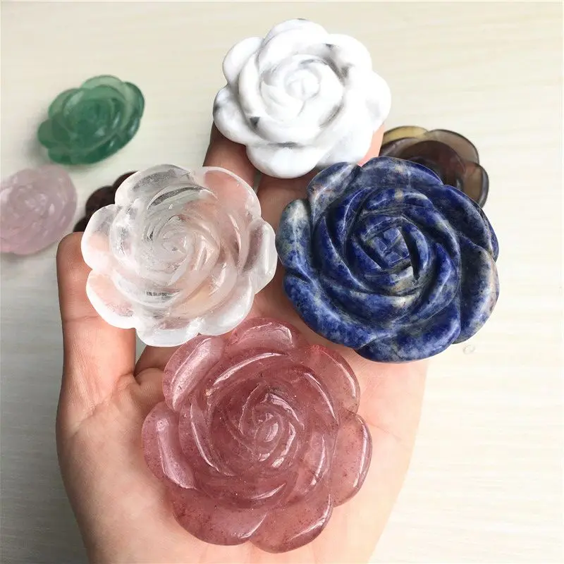 

Natural Crystal Rose Flower Shaped Stones Hand Carved Crystal Flowers Healing Stones Room Decor