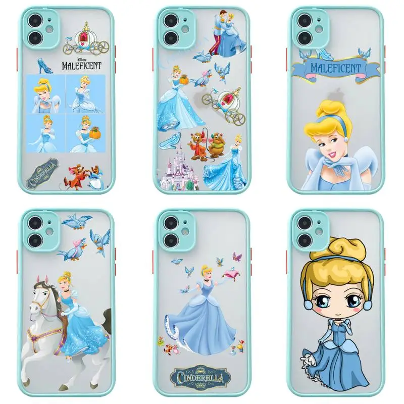 

Disney Princess Cinderella Phone Case For iphone 13 12 11 Pro Max Mini XS 8 7 Plus X SE 2020 XR Matte Light blue Cover