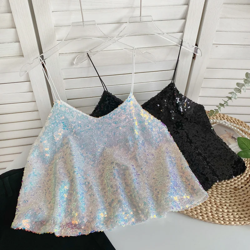 

Женская майка с блестками внутри и снаружи, откровенный Топ для девушек, лето