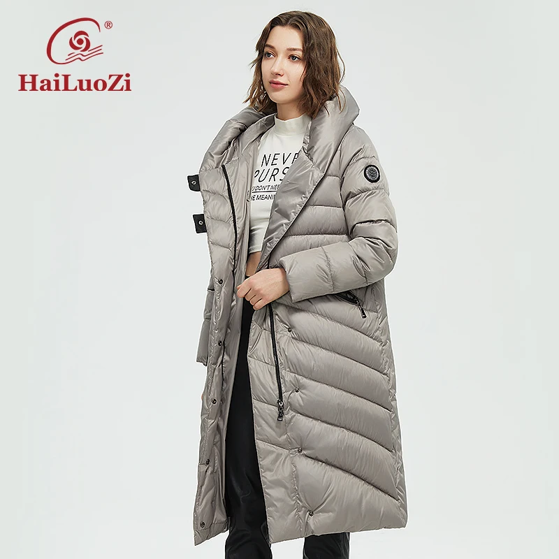 HaiLuoZi 2022 женская зимняя куртка модное пальто с капюшоном теплая тонкая длинная