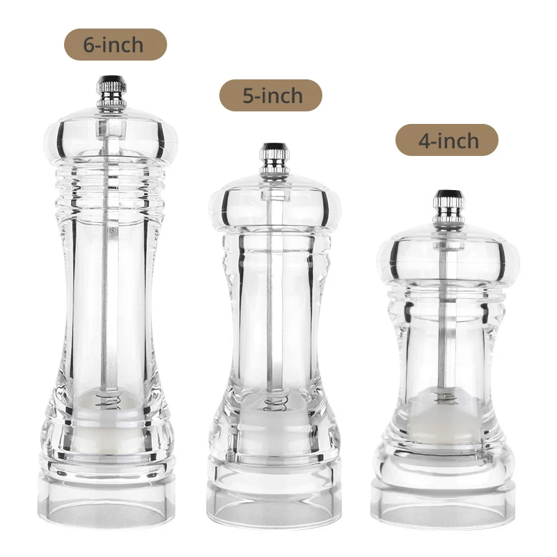 

Adjustable Coarseness 4-6Inch Acrylic Clear Pepper Mill Grinder Combo Salt Pepper Shakers with Ceramic Rotor Kitchen Accessories