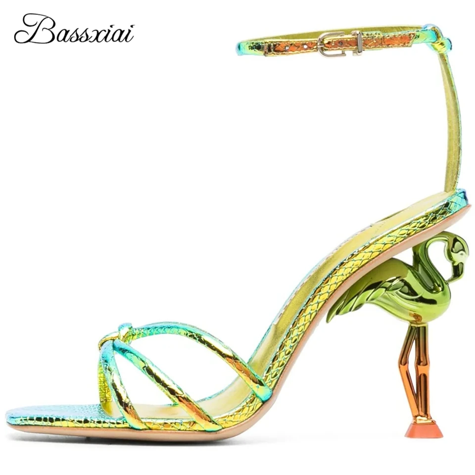 

Gradient Color Flamingo Heel Modern Sandals Women Sexy Narrow Band Strap Open Toe Party Shoes For Girls