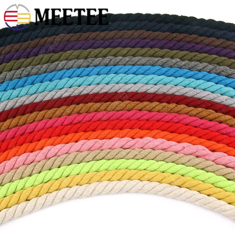 

5/10M 12mm 3 Shares Twisted Cotton Rope Woven Cotton Cord DIY Bag Drawstring Strap Decorative Macrame Ropes Sewing Accessory