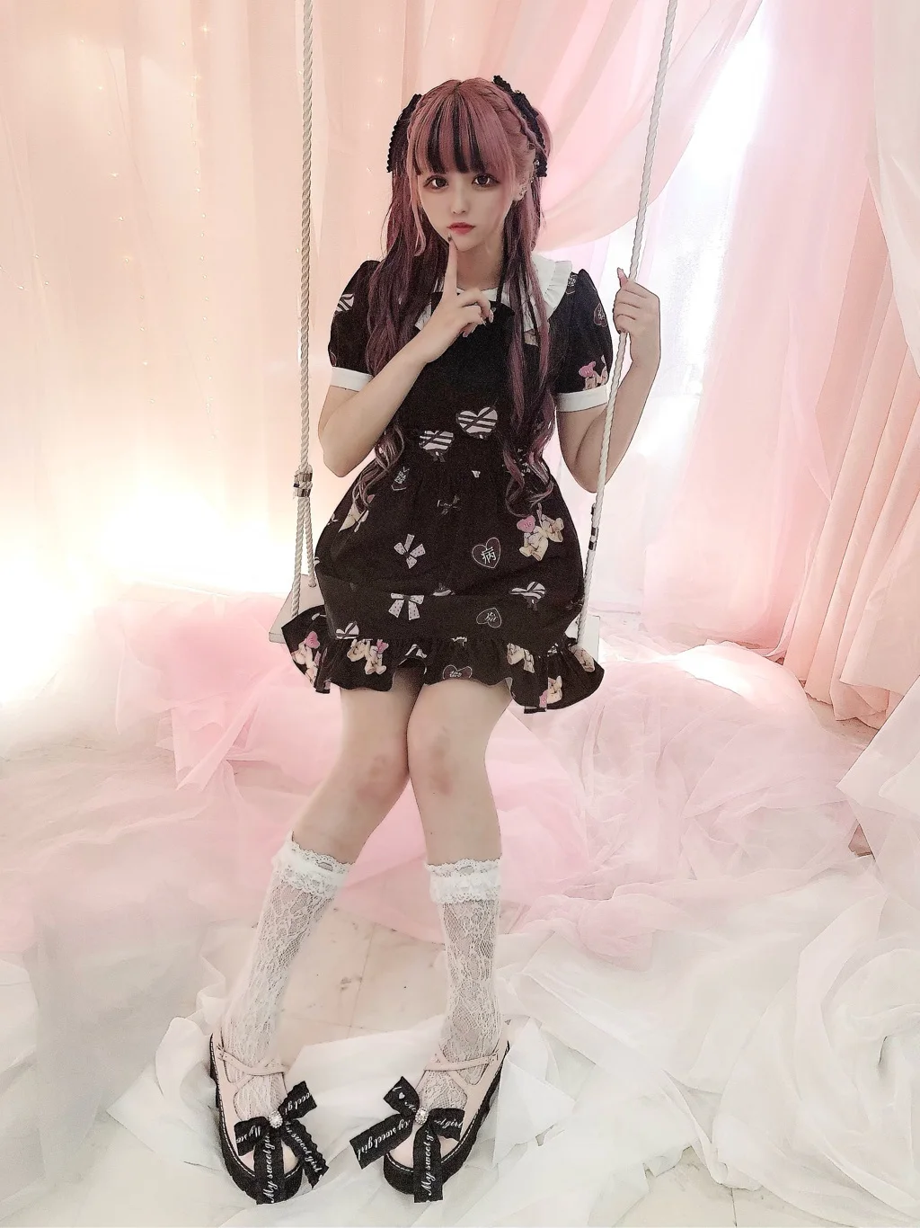 Lolita Jacquard Socks for Girls Lace Japanese Style Sweet Cute Stockings Women's Rojita Style Thigh High Socks