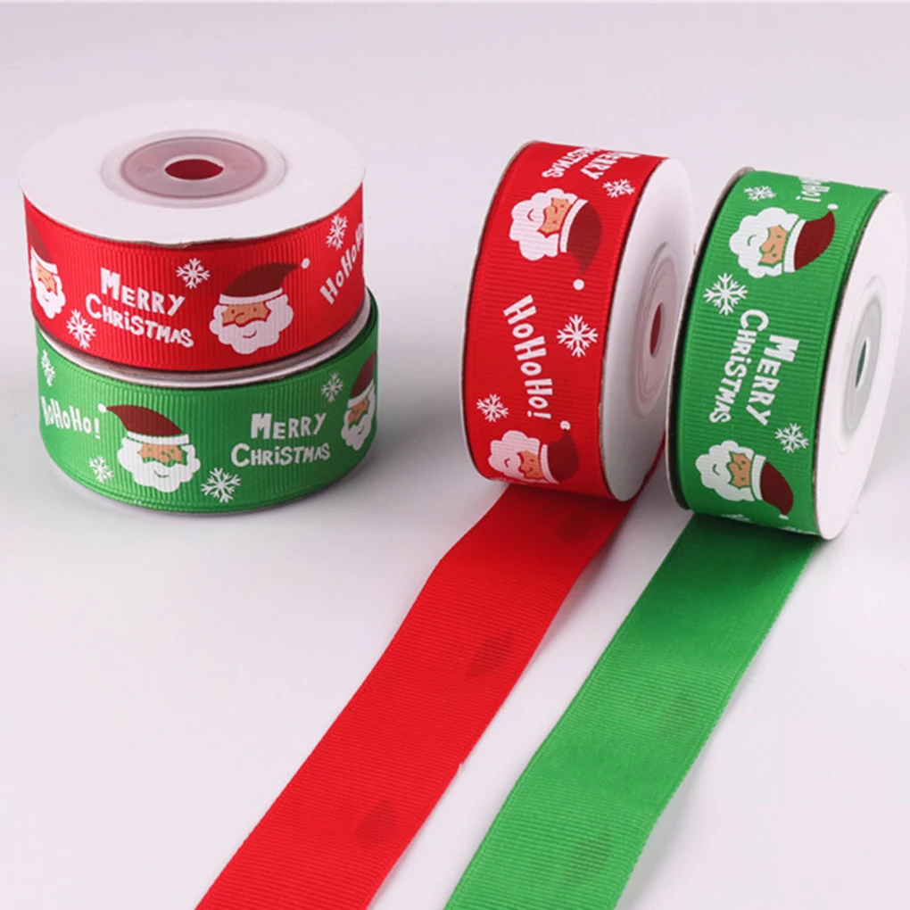 25 мм Рождественская лента 10 ярдов печатные ленты в рубчик для новогодней елки