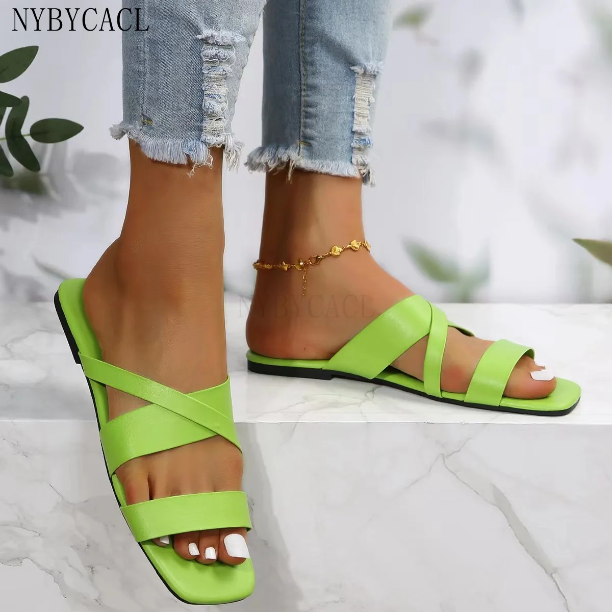 

Women Brand Slippers Summer Slides Open Toe Flat Casual Shoes Leisure Sandal Female Beach Flip Flops open-toed Big Size 41 42 43