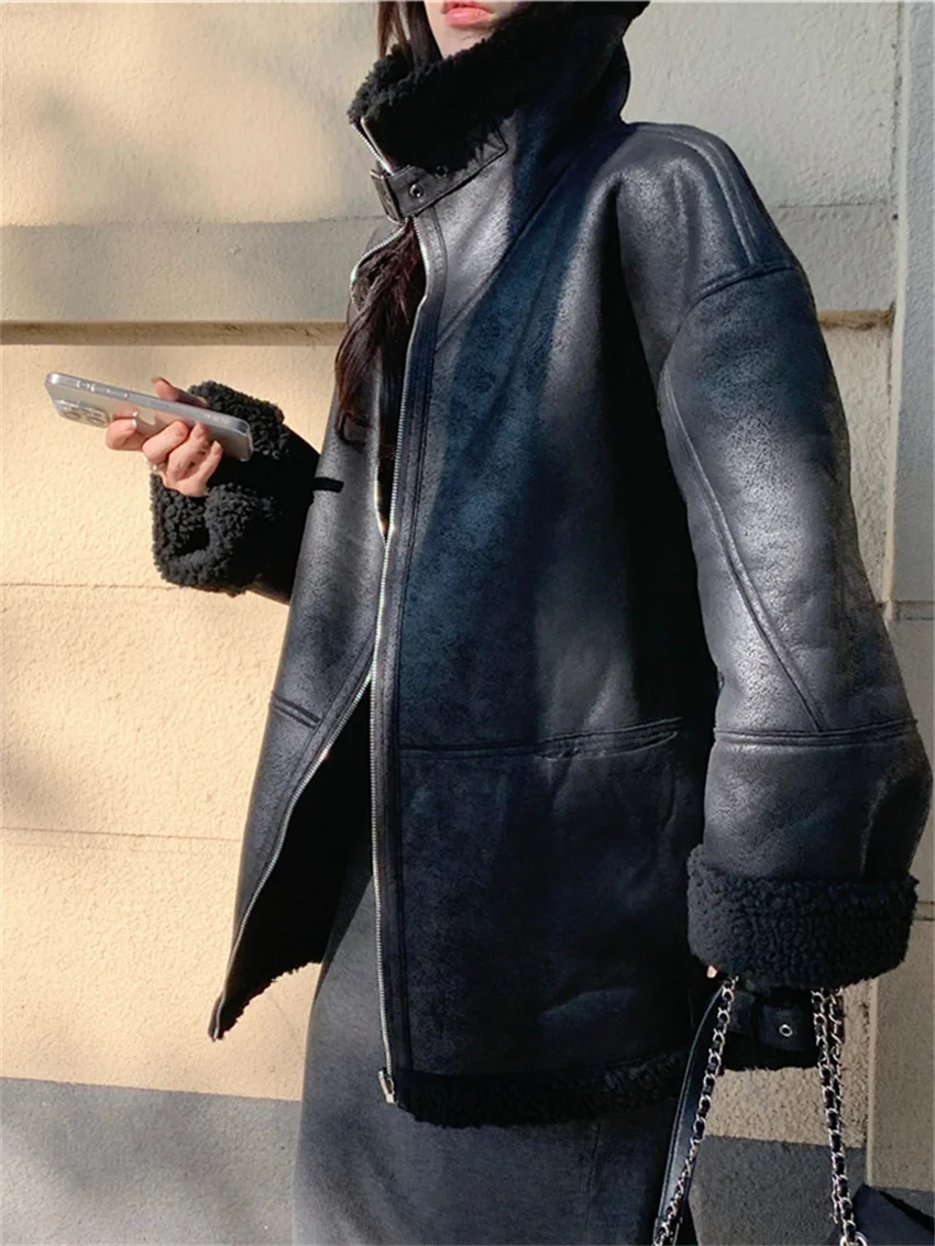 Alien Kitty женские шикарные пальто из искусственной кожи зимние свободные винтажные