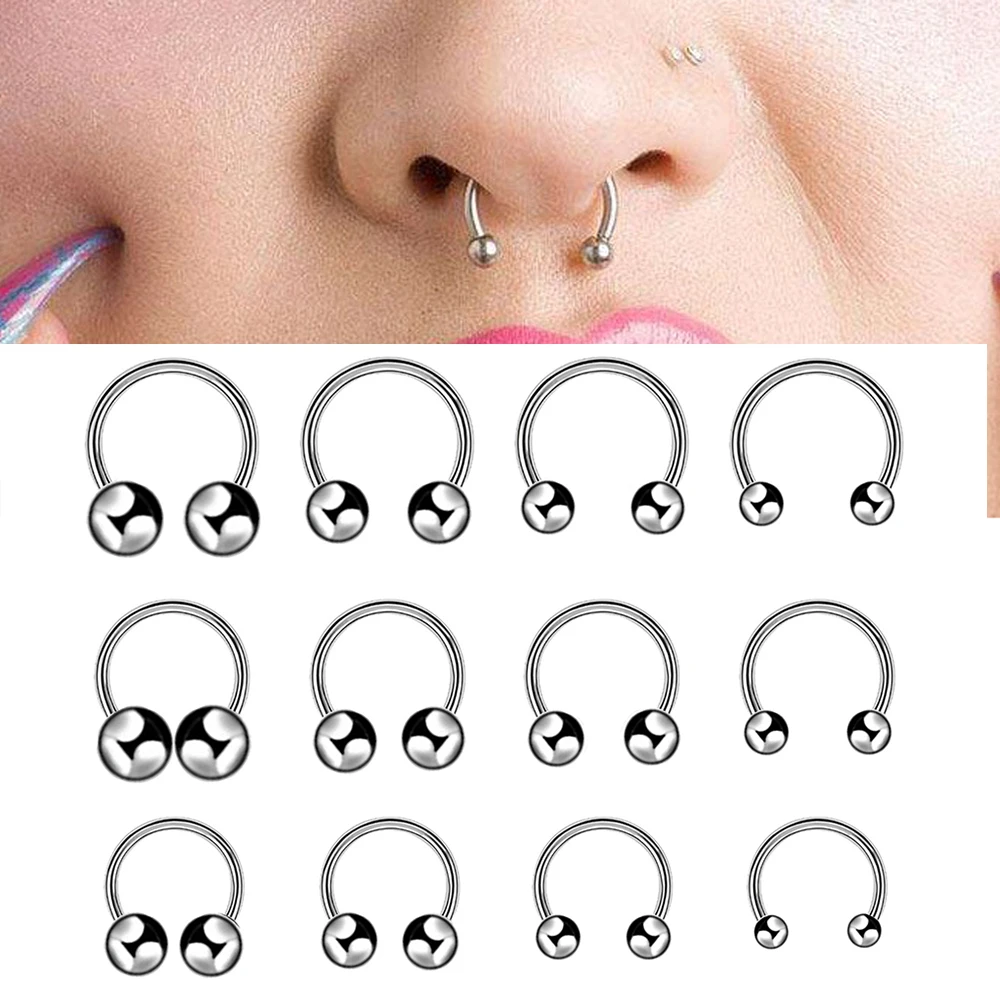 5Pcs Stainless Steel Nose Ring 16 Gauge Septum Piercing Ear Helix  Earrings For Women Men Punk Jewelry Lip Piercings Rings