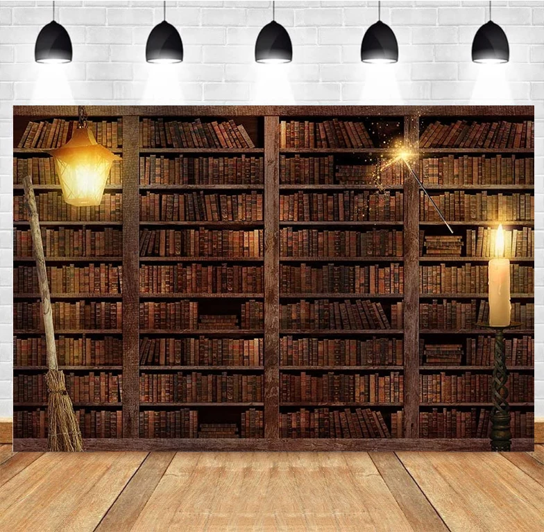 

Wizard Magic Bookshelf Photography Backdrop for Halloween Bookcase Dress Up Party Decor Ancient Library Background Photo Booth