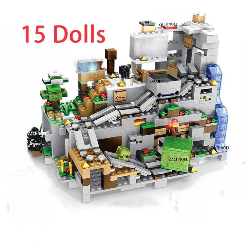 

The Mountain Cave SE Set Building Blocks With 15 Figures Compatible My World Village Bricks Toys gift For Children