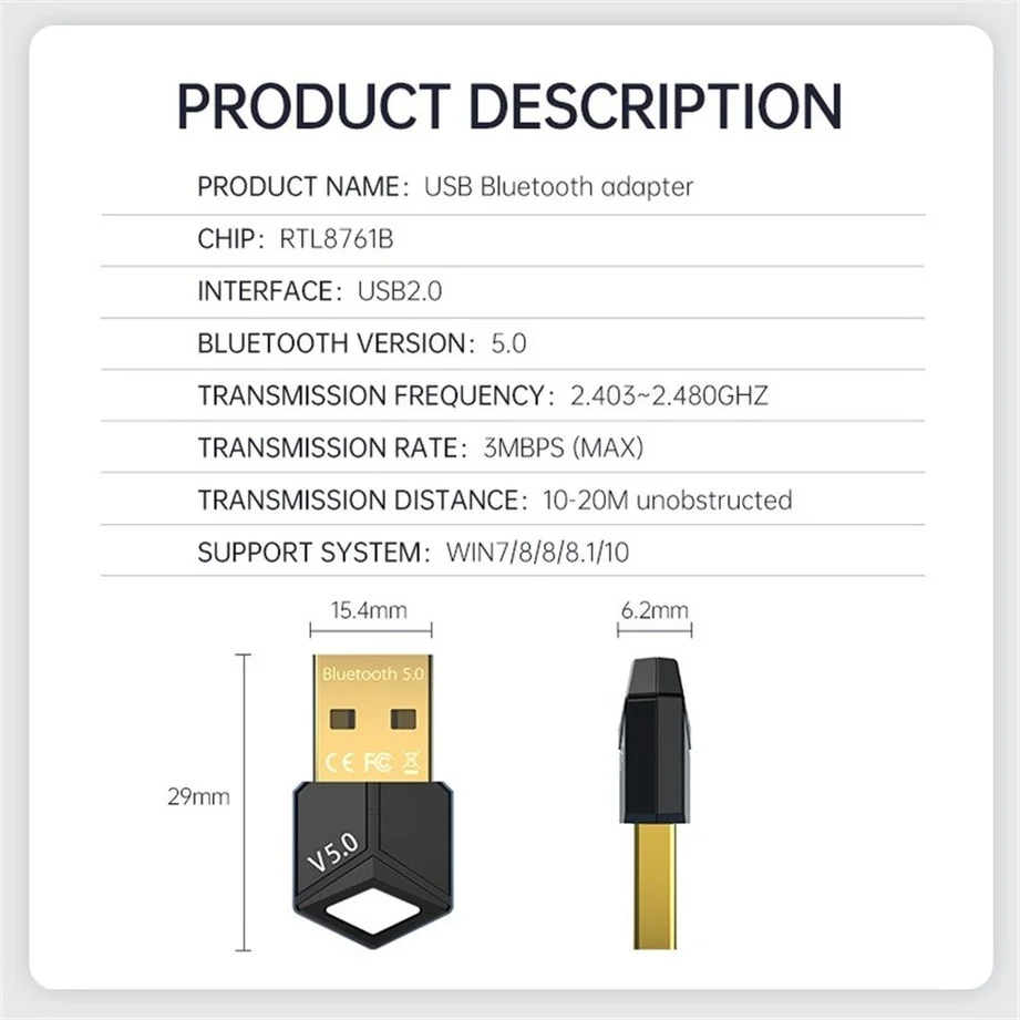 USB Dongle Bluetooth 5.0 Adapter Receiver Wireless Low Latency Music Mini Bluthooth Transmitter For PC/File Transfer RTL8761B images - 6