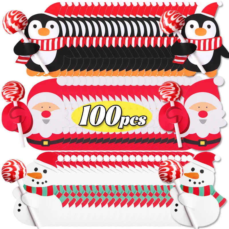 

Santa Claus Penguin Lollipop Paper Cards Package DIY Candy Cake Chocolate Pops Wrapping Christmas New Year Party Decoration Gift