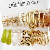 vintage gold silver color butterfly chain hoop earrings set for women fashion pearl circle hoop earrings trend jewelry