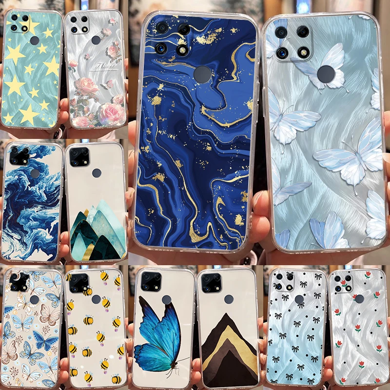 Для Realme 8i 8 Pro V13 Q3i Q3 C12 C21Y C25 C25S C25Y C30 C30S Narzo 50i Prime шелковые Роскошные прозрачные чехлы