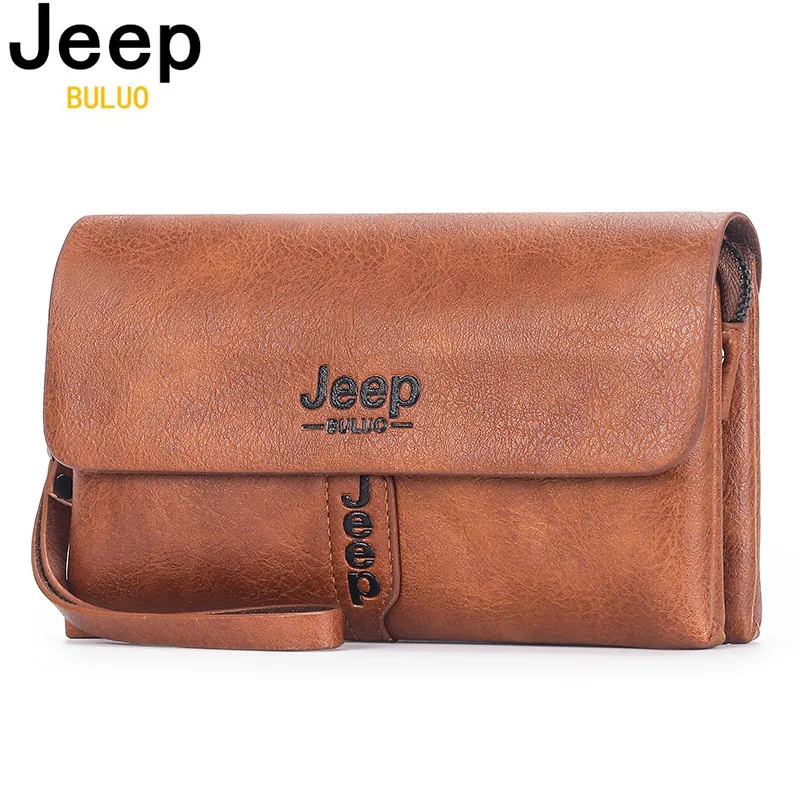 JEEP BULUO Mens Wallet Clutch Bag PU Leather Coin Purse Long Fashion Business Style Men's Handbag Card Bags Soft Key Bag images - 1